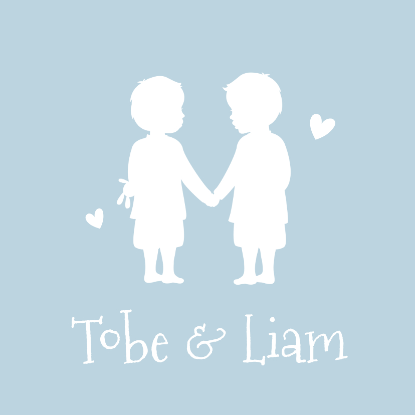 Geboortekaartjes - Geboortekaartje silhouet 2 jongens tweeling kleur aanpasbaar