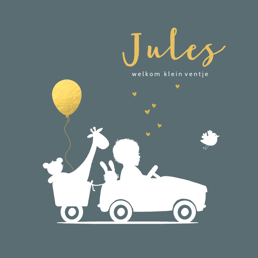 Geboortekaartjes - Geboortekaartje silhouet auto met aanhangwagen