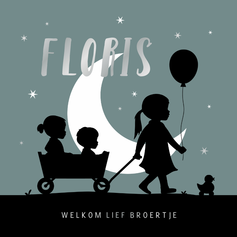 Geboortekaartje silhouet jongen broertje derde kind maan - Geboortekaartjes Geboortekaartjes - Geboortekaartje silhouet jongen broertje derde kind maan