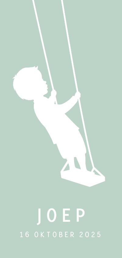 Geboortekaartjes - Geboortekaartje silhouet van een jongen staand op schommel