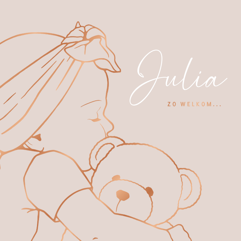 Geboortekaartjes - Geboortekaartje slapend meisje met teddybeer