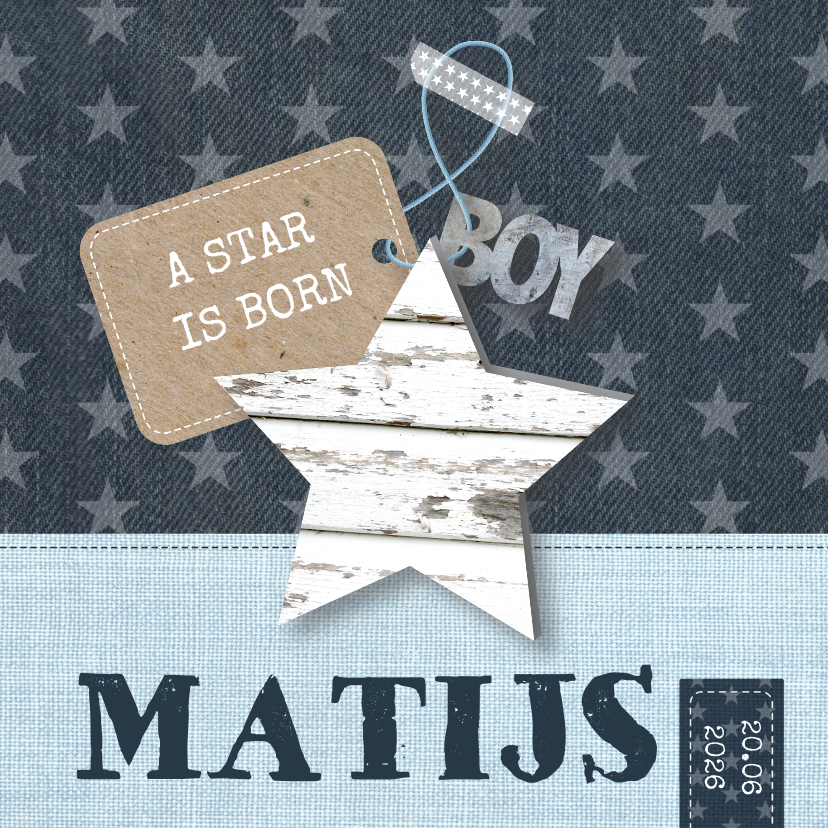 Geboortekaartje Stars Blue Boy - Geboortekaartjes Geboortekaartjes - Geboortekaartje Stars Blue Boy