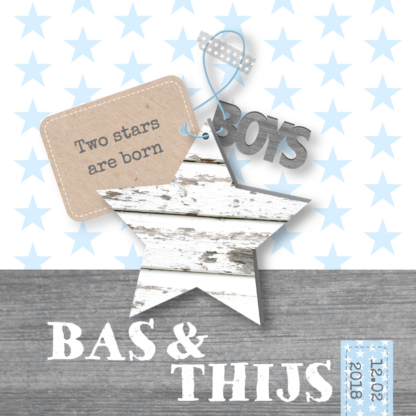 Geboortekaartje stars wood boys - Geboortekaartjes Geboortekaartjes - Geboortekaartje stars wood boys