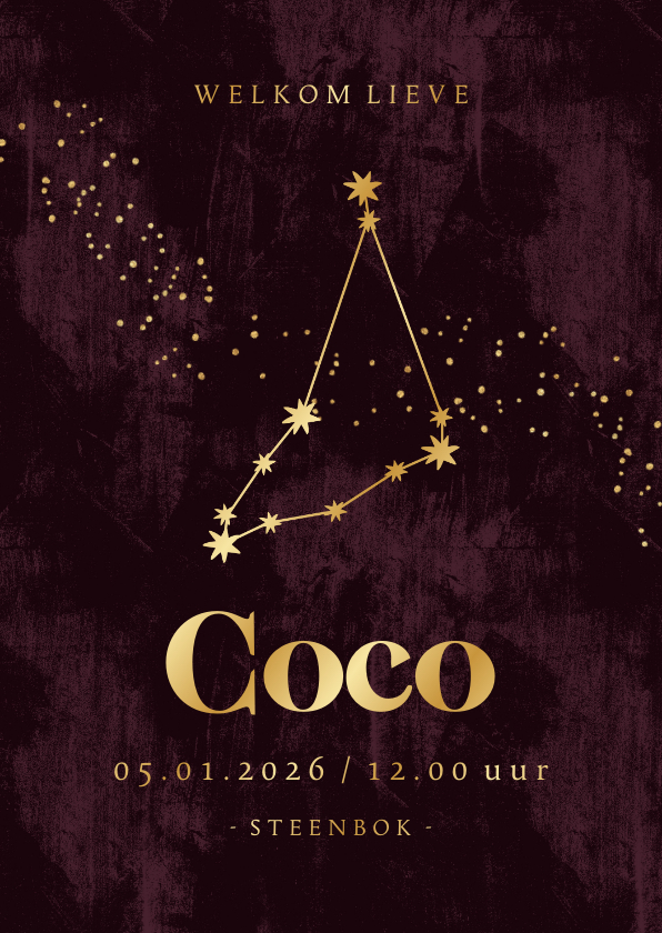 Geboortekaartje steenbok astrologie sterrenbeeld goud ster - Geboortekaartjes Geboortekaartjes - Geboortekaartje steenbok astrologie sterrenbeeld goud ster