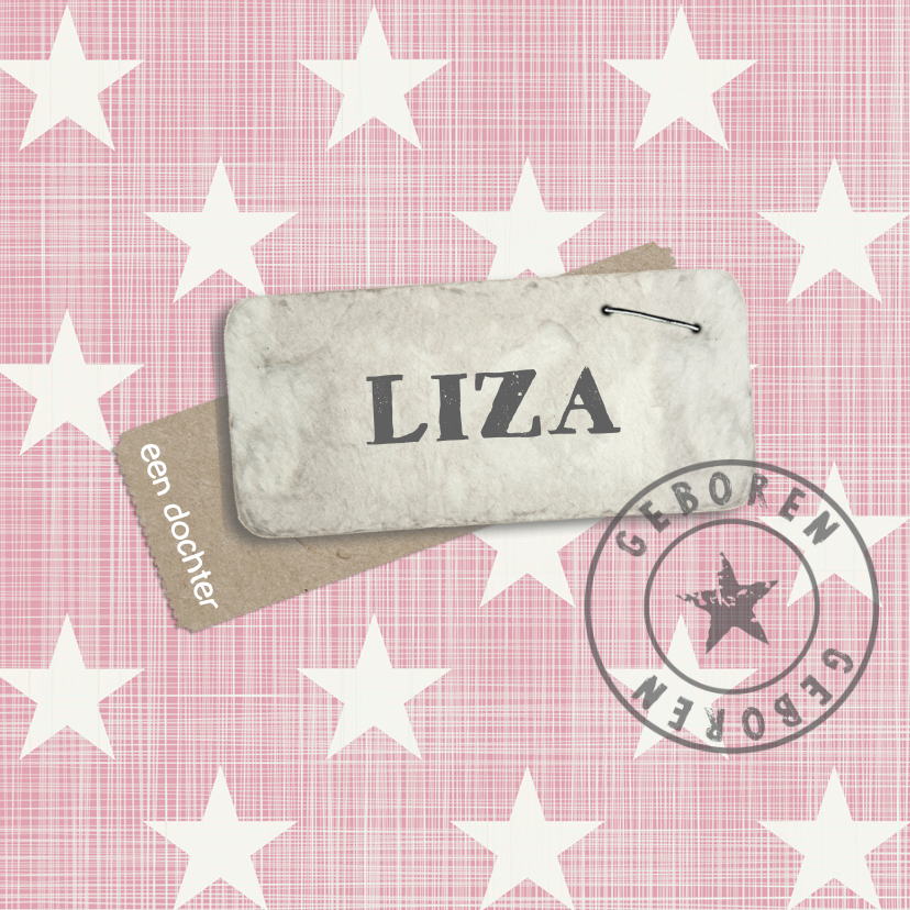 Geboortekaartjes - Geboortekaartje ster roze Liza