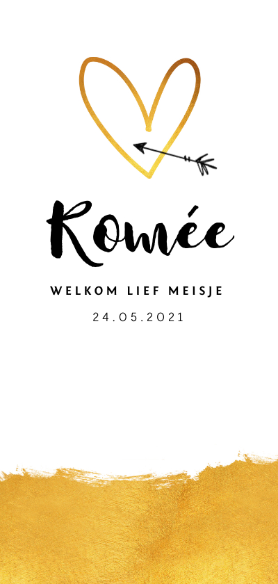 Geboortekaartjes - Geboortekaartje stijlvol met goudlook verf en hartje