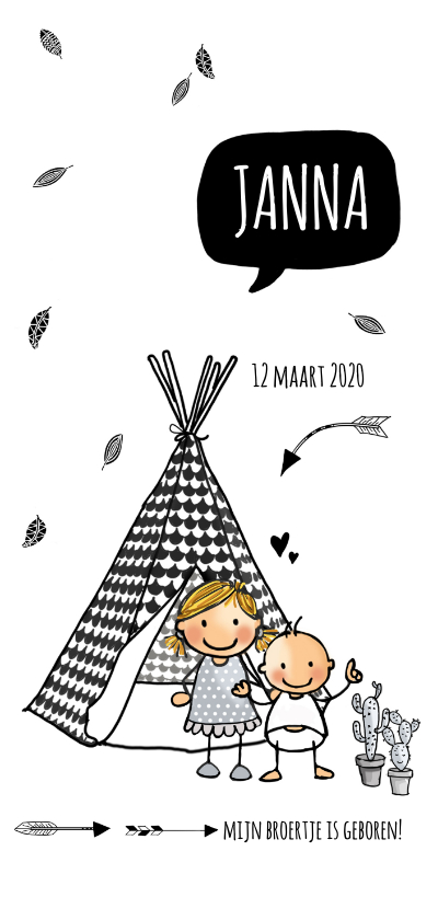 Geboortekaartje tipi tent zusje met baby - Geboortekaartjes Geboortekaartjes - Geboortekaartje tipi tent zusje met baby