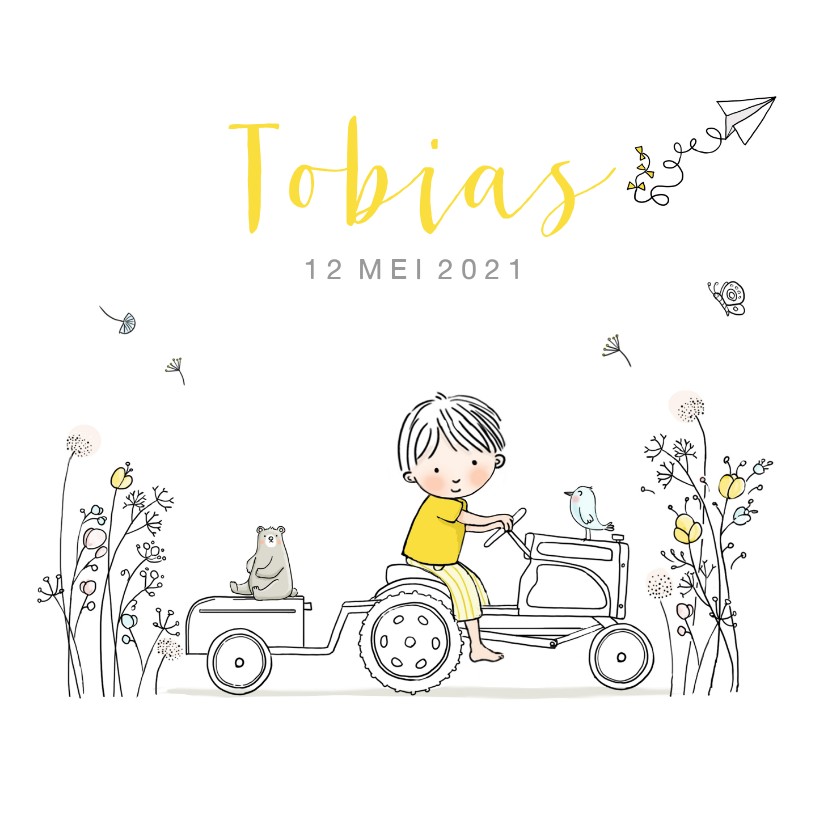 Geboortekaartje tractor met bloemen - Geboortekaartjes Geboortekaartjes - Geboortekaartje tractor met bloemen