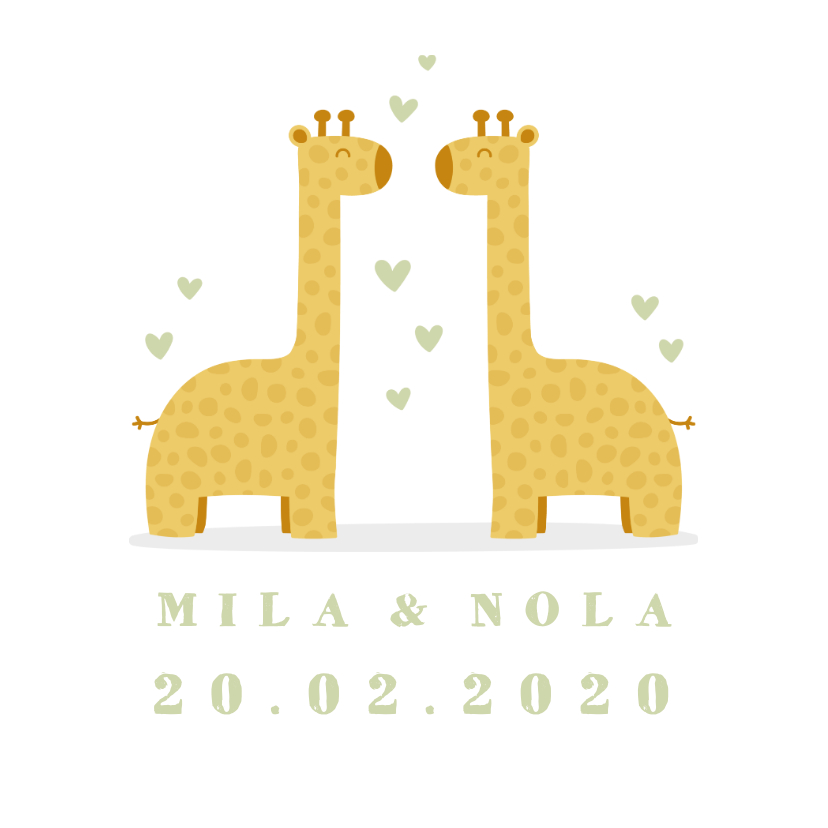 Geboortekaartjes - Geboortekaartje twee giraffes met hartjes