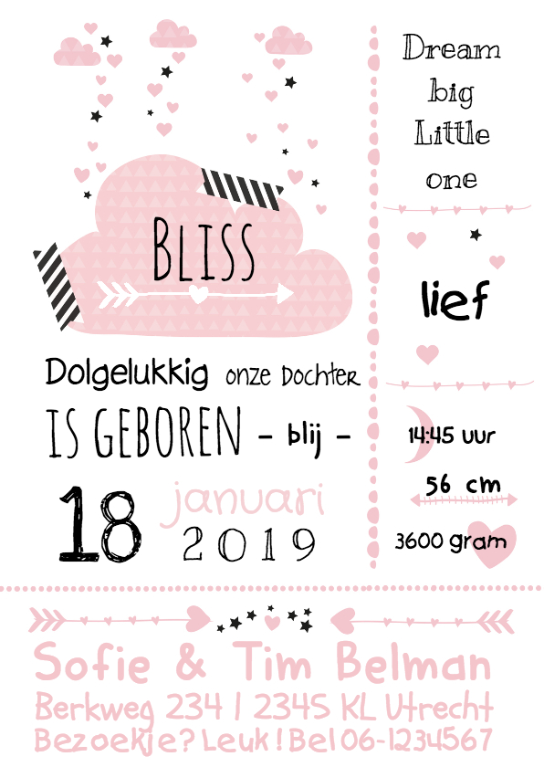 Geboortekaartje typografie wolk - Geboortekaartjes Geboortekaartjes - Geboortekaartje typografie wolk