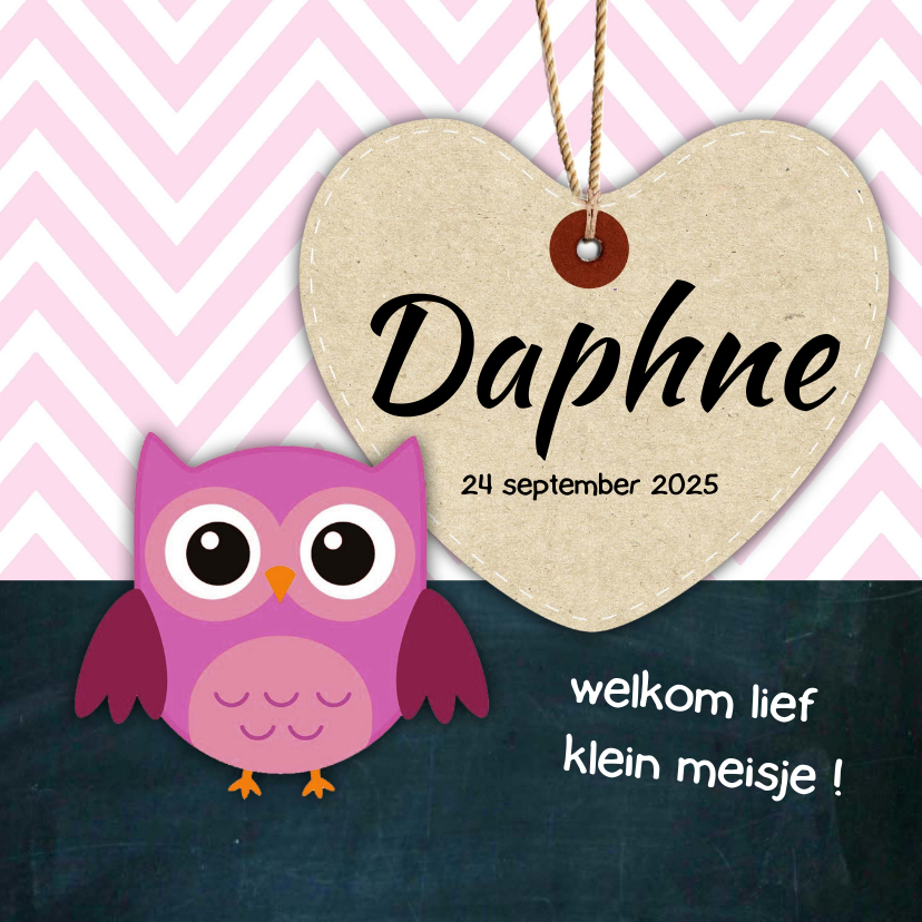 Geboortekaartje uil chevron - Geboortekaartjes Geboortekaartjes - Geboortekaartje uil chevron