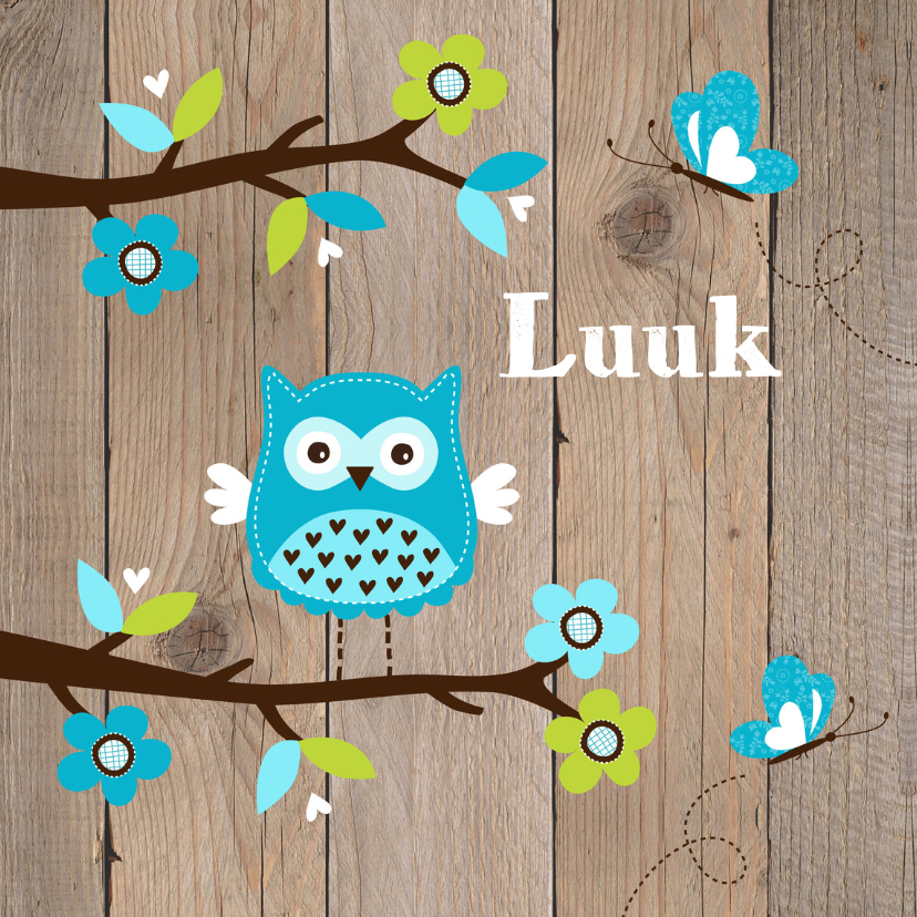 Geboortekaartje uiltje boom houtlook jongen - Geboortekaartjes Geboortekaartjes - Geboortekaartje uiltje boom houtlook jongen