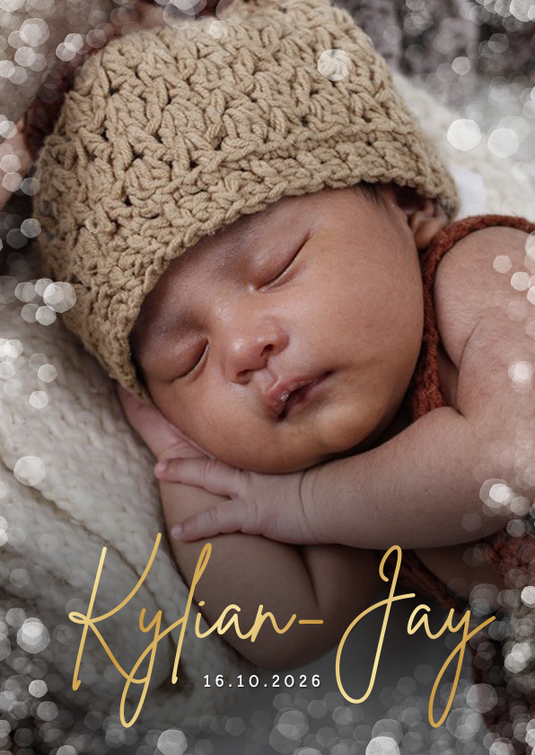 Geboortekaartjes - Geboortekaartje uniseks met grote foto en confetti kader