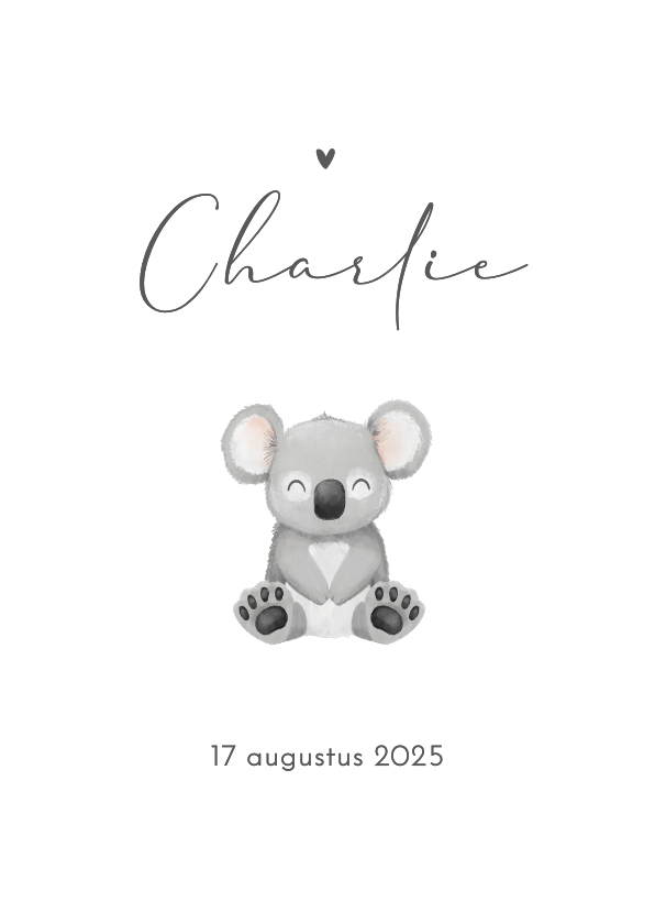 Geboortekaartje unisex lief minimalistisch koala - Geboortekaartjes Geboortekaartjes - Geboortekaartje unisex lief minimalistisch koala