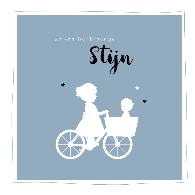 Geboortekaartje vierkant silhouet bakfiets zus met broertje - Geboortekaartjes Geboortekaartjes - Geboortekaartje vierkant silhouet bakfiets zus met broertje