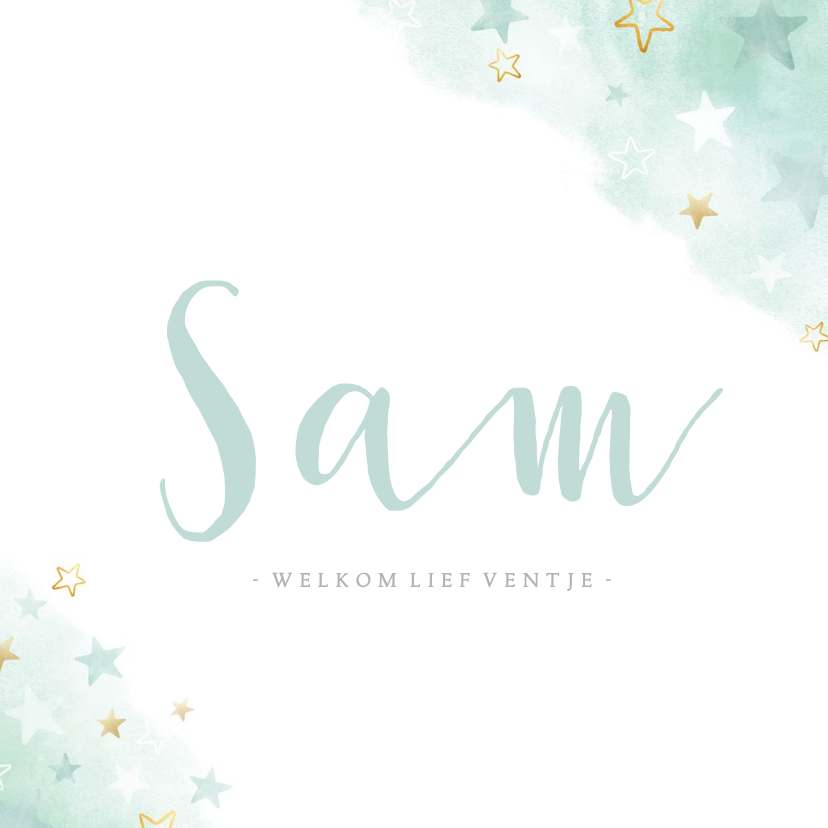 geboortekaartje voor een jongen sterren waterverf en goud - Geboortekaartjes Geboortekaartjes - geboortekaartje voor een jongen sterren waterverf en goud