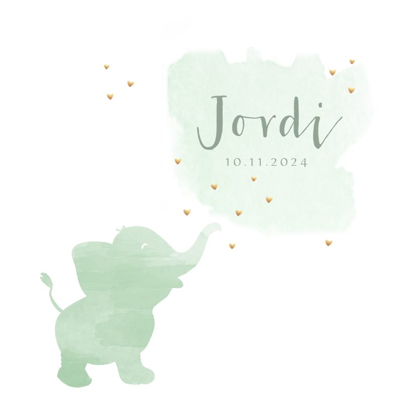 Geboortekaartje watercolor olifant groen - Geboortekaartjes Geboortekaartjes - Geboortekaartje watercolor olifant groen