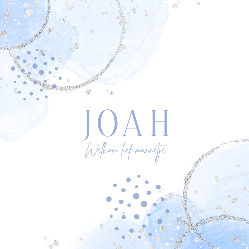 Geboortekaartje waterverf glitterlook lichtblauw jongen - Geboortekaartjes Geboortekaartjes - Geboortekaartje waterverf glitterlook lichtblauw jongen
