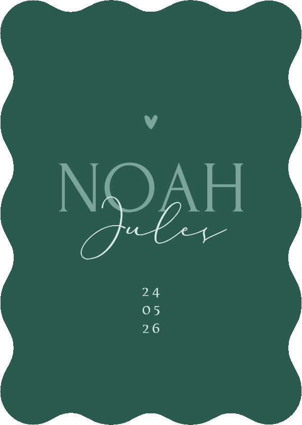 Geboortekaartjes - Geboortekaartje wave vorm stijlvol groen jongen hartje