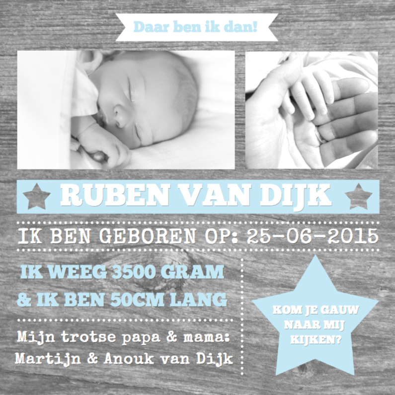 Geboortekaartje Wood&Stars Boy - Geboortekaartjes Geboortekaartjes - Geboortekaartje Wood&Stars Boy