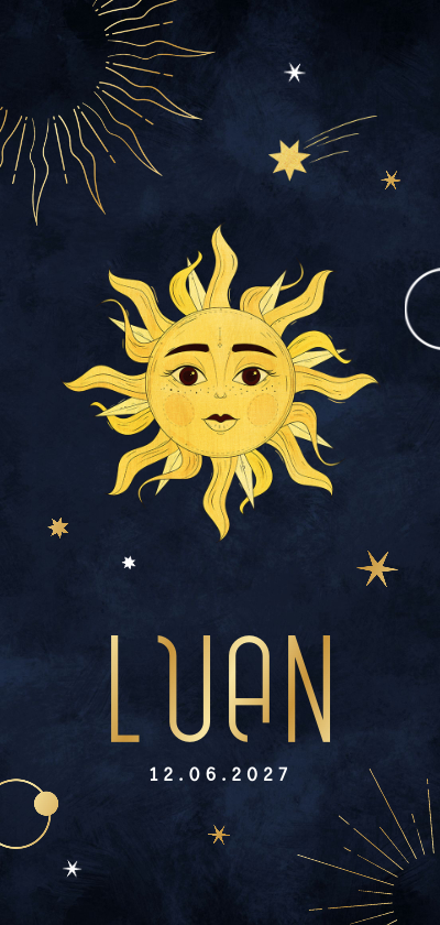 Geboortekaartjes - Geboortekaartje zon astrologie sterren planeet goud