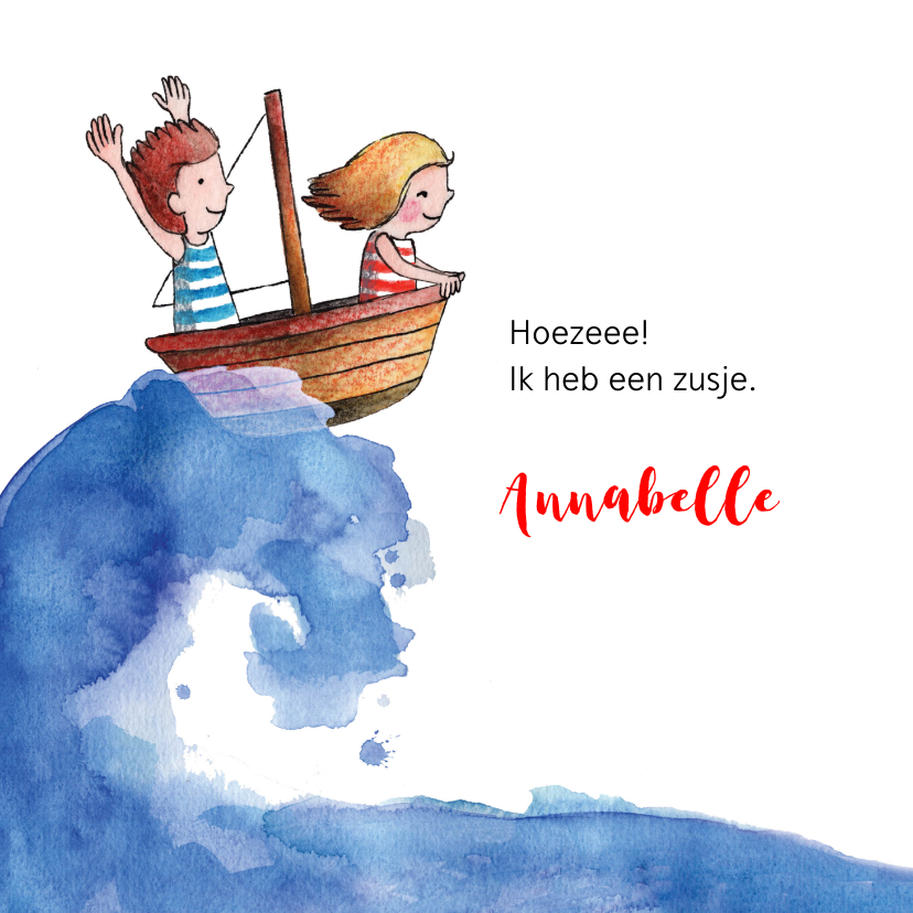 Geboortekaartje zusje bootje op zee - Geboortekaartjes Geboortekaartjes - Geboortekaartje zusje bootje op zee