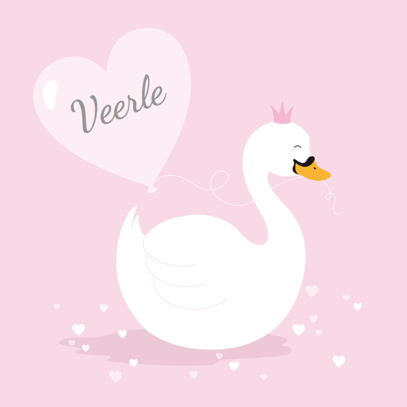 Geboortekaartje zwaantje roze hartjes - Geboortekaartjes Geboortekaartjes - Geboortekaartje zwaantje roze hartjes