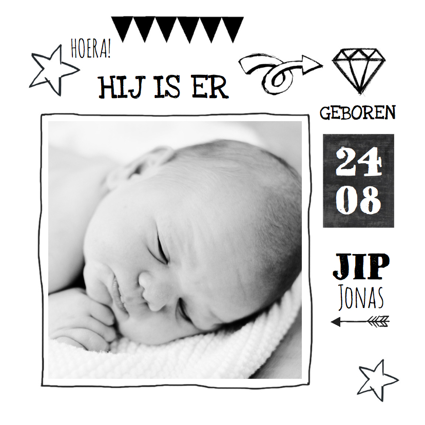 Geboortekaartje zwart wit Jip - Geboortekaartjes Geboortekaartjes - Geboortekaartje zwart wit Jip