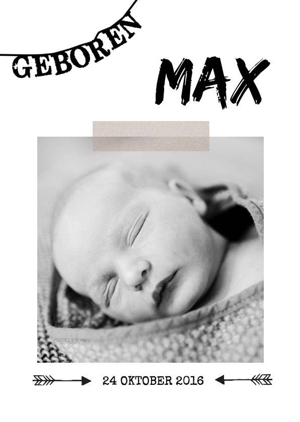 Geboortekaartje zwart wit Max - Geboortekaartjes Geboortekaartjes - Geboortekaartje zwart wit Max