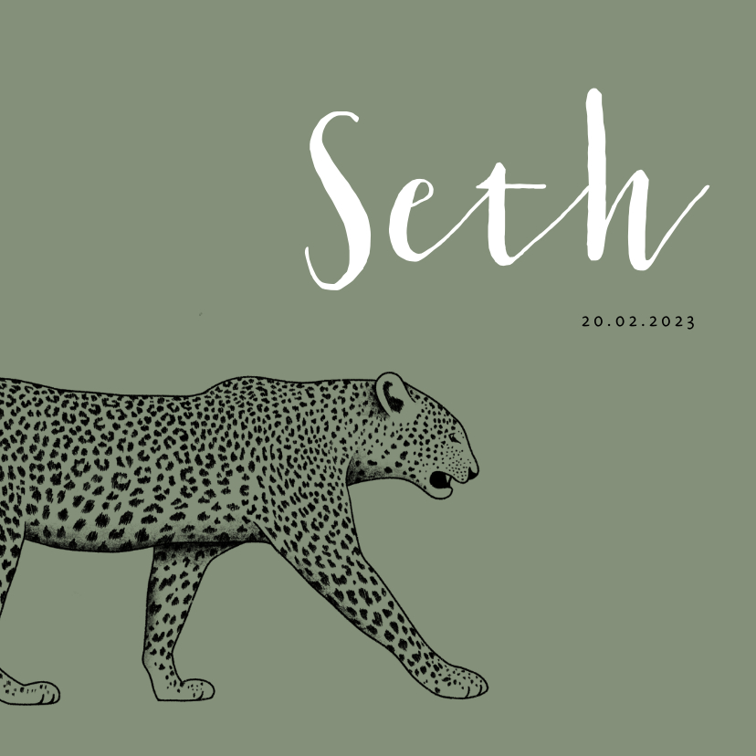 Geboortekaartje zwart/wit leopard met spetters - Geboortekaartjes Geboortekaartjes - Geboortekaartje zwart/wit leopard met spetters