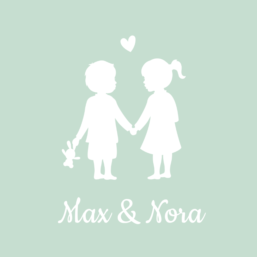 Geboortkaartje tweeling silhouet jongen meisje hand in hand - Geboortekaartjes Geboortekaartjes - Geboortkaartje tweeling silhouet jongen meisje hand in hand