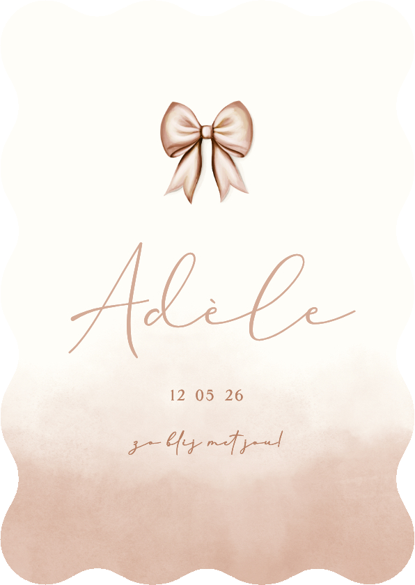 Geboortekaartjes - Golvend waterverf geboortekaartje met geïllustreerd strikje