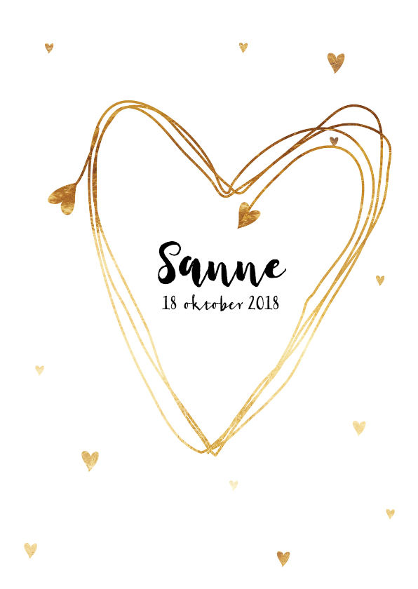 Goud Hart Meisje Lief - Geboortekaartjes Geboortekaartjes - Goud Hart Meisje Lief