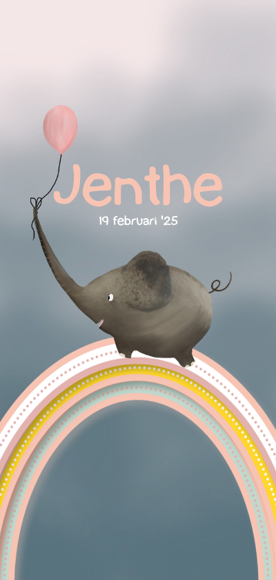 Grappig geboortekaartje met regenboog en schattige olifant - Geboortekaartjes Geboortekaartjes - Grappig geboortekaartje met regenboog en schattige olifant