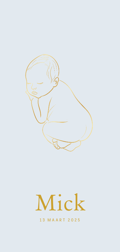 Geboortekaartjes - Grijsblauw geboortekaartje met lijnillustratie in goud