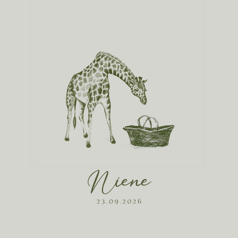 Groen geboortekaartje handgetekend jungle giraffe - Geboortekaartjes Geboortekaartjes - Groen geboortekaartje handgetekend jungle giraffe