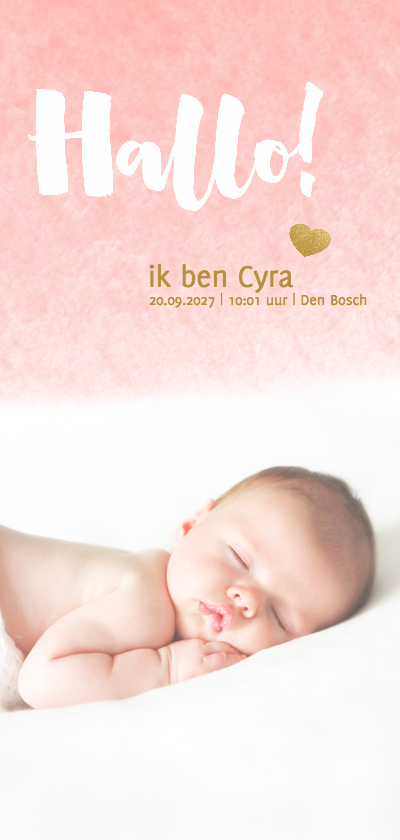 Hallo kaart langwerpig waterverf roze - DH - Geboortekaartjes Geboortekaartjes - Hallo kaart langwerpig waterverf roze - DH
