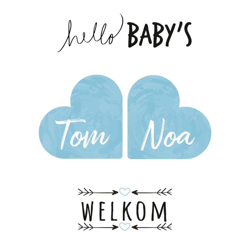 Handgeschreven tekst met 2 hartjes die samen een wolkje vorm - Geboortekaartjes Geboortekaartjes - Handgeschreven tekst met 2 hartjes die samen een wolkje vorm