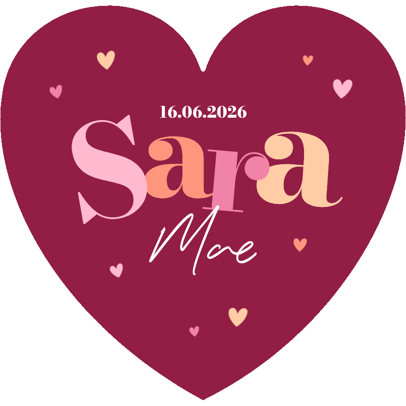 Geboortekaartjes - Hartvorm grafisch geboortekaartje hartjes kleurrijk stoer