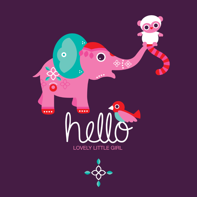 Hello olifant vogel en aapje - Geboortekaartjes Geboortekaartjes - Hello olifant vogel en aapje