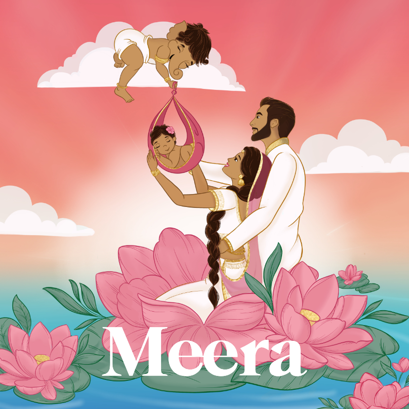 Geboortekaartjes - Hindoestaans geboortekaartje zonsopgang meisje