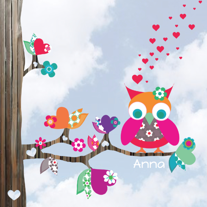 Hip Geboortekaartje Boom Uil Anna - Geboortekaartjes Geboortekaartjes - Hip Geboortekaartje Boom Uil Anna