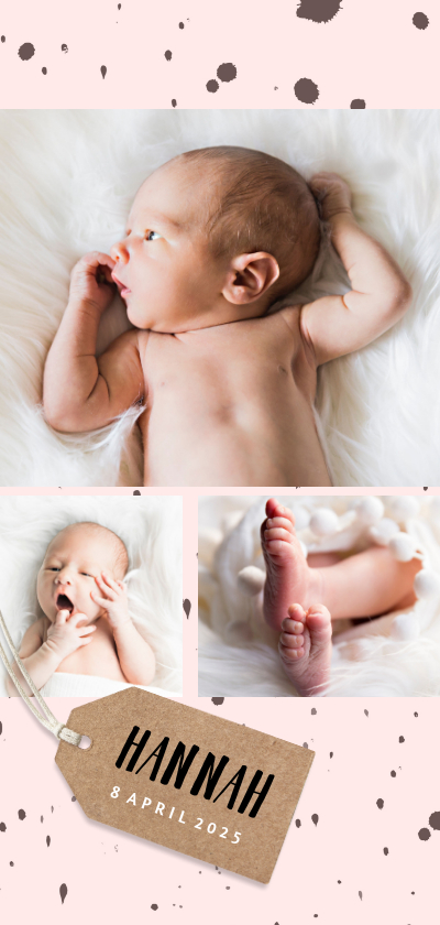 Geboortekaartjes - Hip geboortekaartje met 3 foto's