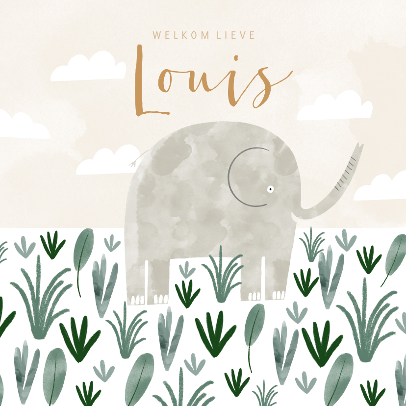 Hip geboortekaartje olifant savanne illustratie - Geboortekaartjes Geboortekaartjes - Hip geboortekaartje olifant savanne illustratie
