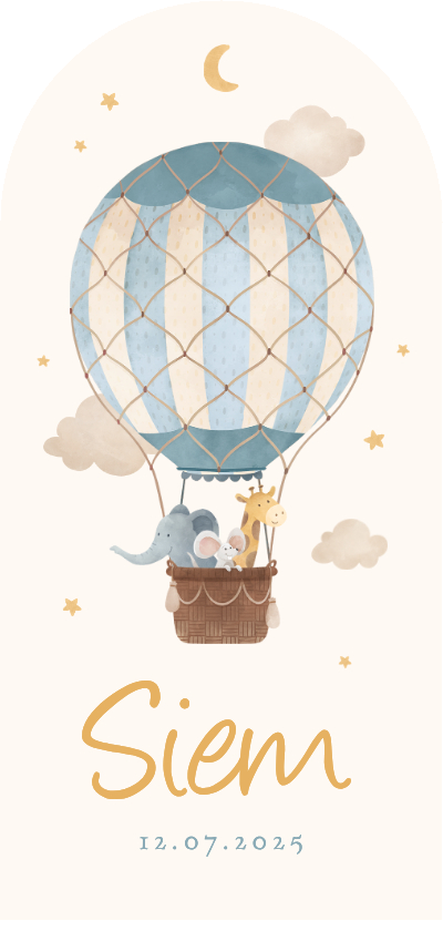 Hoge boogkaart luchtballon dieren vintage sterren geboorte - Geboortekaartjes Geboortekaartjes - Hoge boogkaart luchtballon dieren vintage sterren geboorte