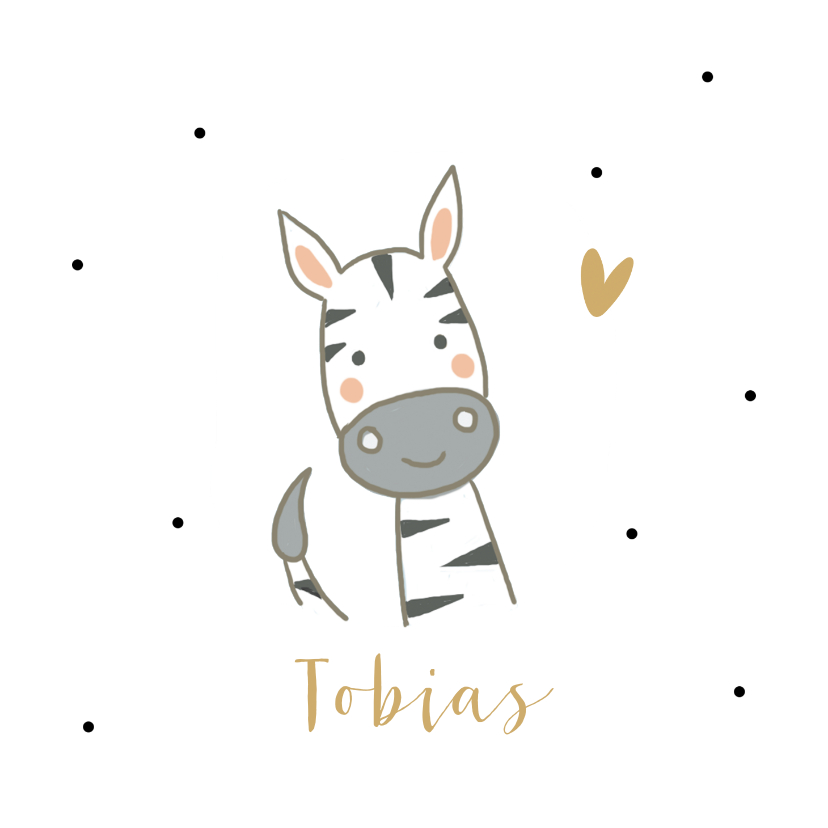 Geboortekaartjes - Illustratief geboortekaartje met zebra en kleine hartjes