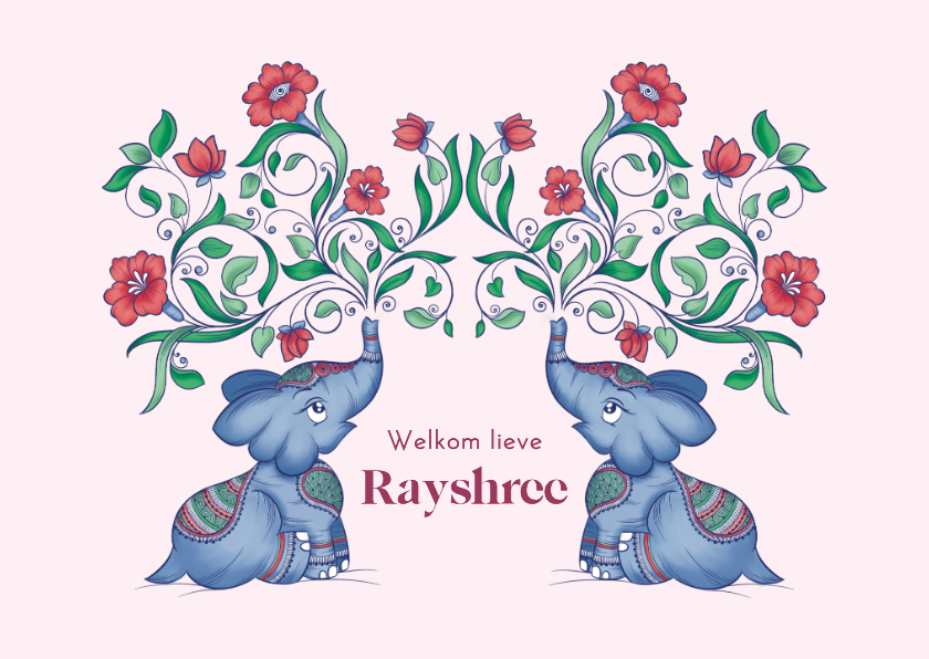 Geboortekaartjes - Indiaas geboortekaartje met schattige olifantjes