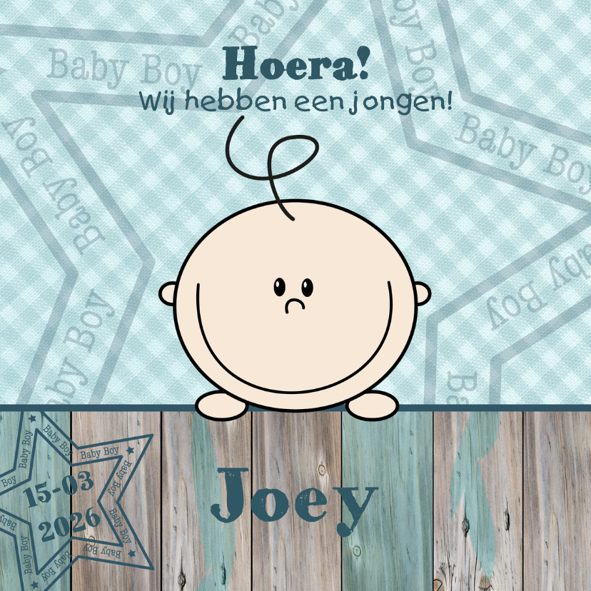 Jongen geboren blauwe ruit hout - Geboortekaartjes Geboortekaartjes - Jongen geboren blauwe ruit hout