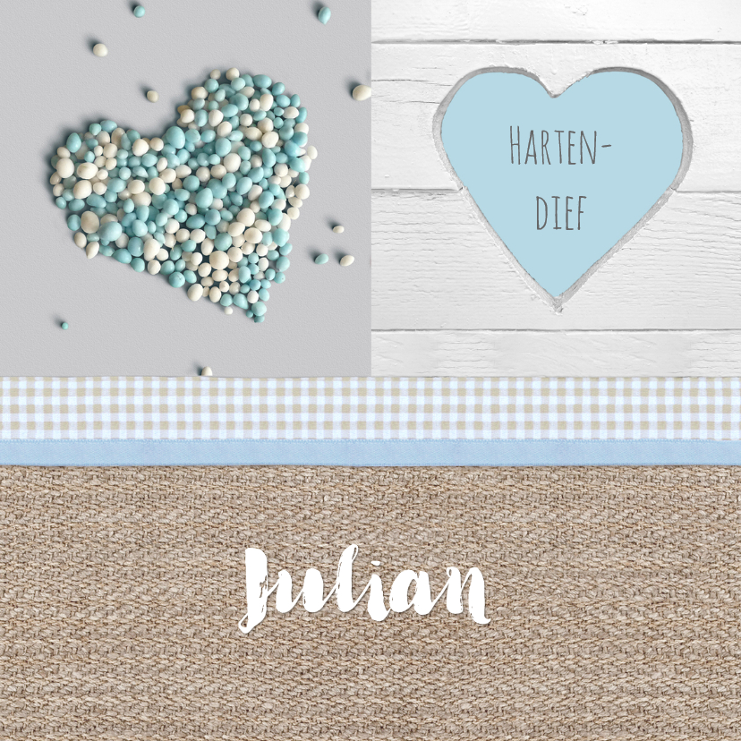 Jongen muizenhart - jute & hout - Geboortekaartjes Geboortekaartjes - Jongen muizenhart - jute & hout