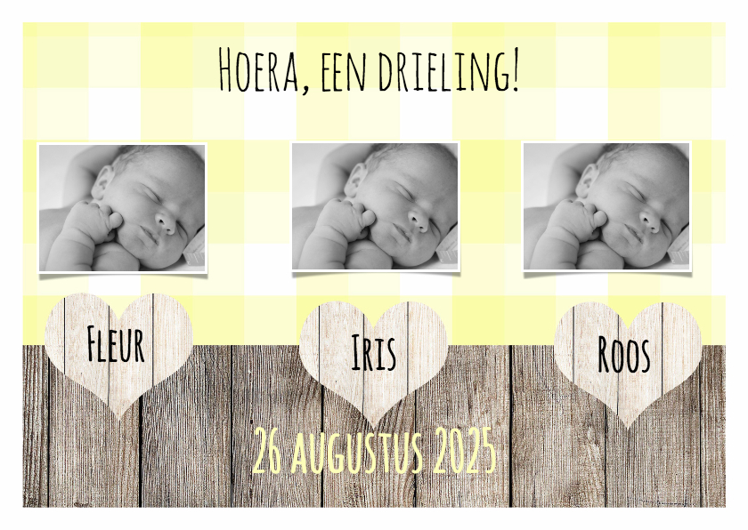 Kaartje voor een drieling - DH - Geboortekaartjes Geboortekaartjes - Kaartje voor een drieling - DH